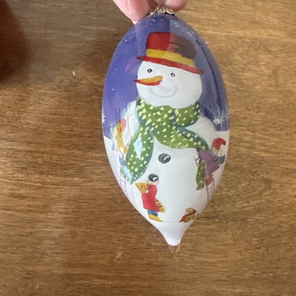 Pier 1 Li Bien Snowman Teardrop Christmas Ornament Hand Painted Blown Glass 2011